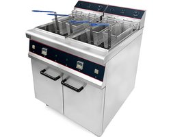 HCB® - Professionele Horeca frituurpan dubbel - Friteuse - 2 x 30 liter - 400V - RVS / INOX frietketel - 80x80x108 cm (BxDxH) - 65 kg - 2131