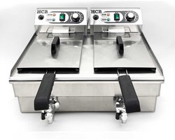 HCB® - Professionele Horeca frituurpan - Dubbele friteuse - 2 x 10 liter - 2 x 230V - RVS / INOX frietketel - 57x50x35 cm (BxDxH) - 14 kg - 8729