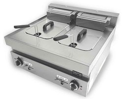 HCB® - Professionele Horeca frituurpan - dubbele Friteuse - 2 x 10 liter - 400V - RVS / INOX frietketel - 65x70x32 cm (DxBxH) - 24 kg - 8614