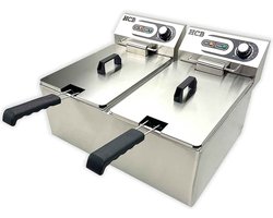 HCB® - Professionele Horeca frituurpan - Dubbele friteuse - 2 x 11 liter - 2 x 230V - RVS / INOX frietketel - 47.5x57x35 cm (DxBxH) - 7 kg - 2596