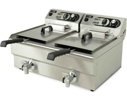 HCB® - Professionele Horeca frituurpan - Dubbele friteuse - 2 x 13 liter - 2 x 230V - RVS / INOX frietketel - 49x63x36 cm (DxBxH) - 15 kg - 8733