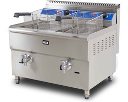 HCB® - Professionele Horeca frituurpan - Dubbele friteuse - 2 x 14 liter - propaan - RVS / INOX frietketel - 59x68x63 cm (DxBxH) - 19 kg - 2099