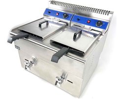 HCB® - Professionele Horeca frituurpan - Dubbele friteuse - 2 x 14 liter - propaan - RVS / INOX frietketel - 68x62x61.5 cm (BxDxH) - 19 kg - 2099