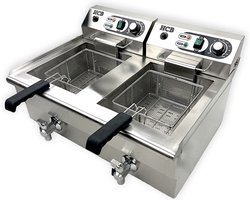 HCB® - Professionele Horeca frituurpan - Dubbele friteuse - 2 x 16 liter - 2 x 230V - RVS / INOX frietketel - 69x53x38 cm (BxDxH) - 9 kg - 7612