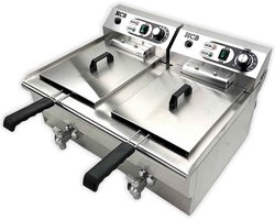 HCB® - Professionele Horeca frituurpan - Dubbele friteuse - 2 x 16 liter - 2 x 400V - RVS / INOX frietketel - 53x68.6x38 cm (BxDxH) - 9 kg - 2599