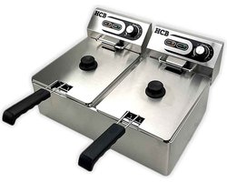 HCB® - Professionele Horeca frituurpan - Dubbele friteuse - 2 x 6 liter - 2 x 230V - RVS / INOX frietketel - 42x55x29 cm (DxBxH) - 3 kg - 2588