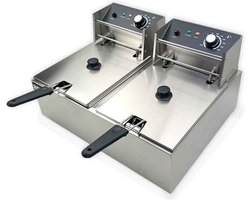 HCB® - Professionele Horeca frituurpan - Dubbele friteuse - 2 x 6 liter - 2 x 230V - RVS / INOX frietketel - 44x57x31.5 cm (BxDxH) - 3 kg - 2579