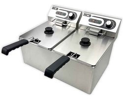 HCB® - Professionele Horeca frituurpan - Dubbele friteuse - 2 x 8 liter - 2 x 230V - RVS / INOX frietketel - 41.5x55.5x34 cm (DxBxH) - 3 kg - 2594