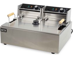 HCB® - Professionele Horeca Visfriteuse / Oliebollenpan - 14 liter - 230V - RVS / INOX friteuse - frituurpan voor vis en oliebollen - 57x44x31.5 cm (BxDxH) - 12 kg - 2581