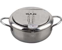 Japanse-Stijl Mini Friteuse Pot Roestvrij Stalen Koekenpan Met Thermometer Inductiekookplaat Compatibel - Kleine 20cm