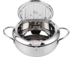 Japanse Stijl Rvs Friteuse Pot - Huishoudelijke Anti-aanbak Koekenpan - Fry Kip Chips Vis Garnalen - Groot 24cm