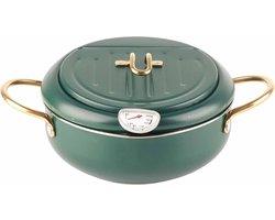 Japanse Tempura Friteuse Potthermometer - RVS Japanse Frituurpan 3.4L - Friteuse Pan - Kippenpot - met Thermometer - Groen