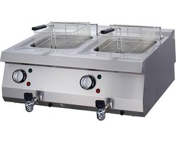 Maxima Heavy Duty Friteuse 2 x 12 L Dubbel 70 cm Diep met Tapkraan Elektrisch