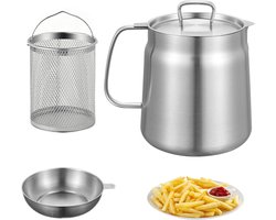 Mini-friteuse pan - 304 roestvrij staal - multifunctionele oliezeefpan - 15 l vetreservoir - spek vetbesparer - keukengerei