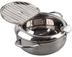 Mini-friteusepot - 22 l/34 l - roestvrijstalen frituurpan - thermometer - olie-afdruiprek - deksel - Japanse stijl - Tempura-friteuse - tempura frites - kippenbiefstuk - 20 cm