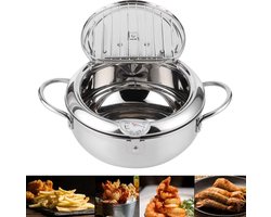 Mini Roestvrijstalen Frituurpan met Thermometer - Japanse Stijl - Inductiekookplaat Compatibel - Gasfornuis Inductiekookplaten - Koken Keukengerei - S-20cm