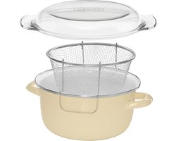 Oliebollen friteuse - Oud en Nieuw - Diepe Vet friteuse Emaille frituurpan - 5L - glazen deksel - frituurpan - roomfriteuse - mand - kleine friteuse - 16x33x27