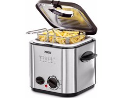 Princess Mini Friteuse en Fondue 182611 – 1.2 liter - Regelbare thermostaat – Geurfilter - Kijkvenster - 6 fonduevorken - Geschikt voor camping - 840W - geborsteld RVS