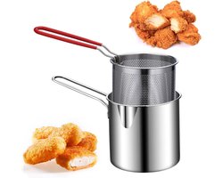 Roestvrijstalen friteuse pan met zeefmand - Japanse Tempura friteuse - frituurpan voor vis, garnalen, kip en friet - 3-delige set