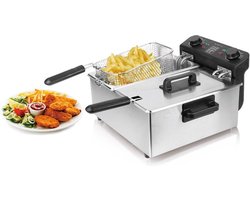 Royal Swiss ® - Dubbele Frituurpan - Dubbele Friteuse met 2 Frituurmanden - 190 °C - 3300W - Frituur Instelbaar - 6 L - 1.6 kg friet - Koude zone - RVS