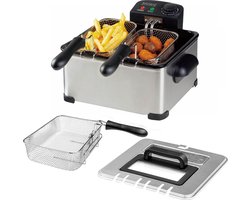 Royalty Line® DF4902 Frituurpan - 4.5 Liter - Grote Friteuse met 3 Manden - 2000W - Met Koude Handgrepen en Traploos Instelbare Temperatuurregelaar & Deksel Met Glas - RVS