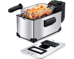 Royalty Line® EFT2000L Frituurpan - Friteuse - Frituurpan 1.5 Liter - Deep Fryer - 2000W - Regelbare Thermostaat & Deksel Met Glas - RVS - Zwart