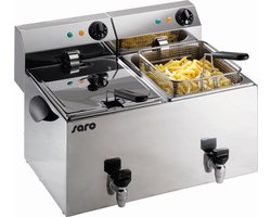 Saro Dubbele Friteuse met aftapkraan - 2 x 8 liter - element verwijderbaar - professioneel - ideaal voor gescheiden bakken van glutenvrij of vegetarisch - 2 jaar garantie - model PROFRI 88 V