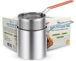 SEZGoods Kleine Frituurpan met Mandje – 1,2 Liter - Mini Friteuse - Geschikt voor gas en inductie - RVS