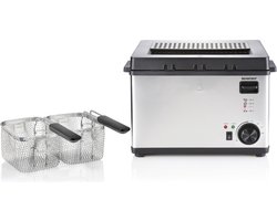 SILVERCREST® RVS friteuse - Frituurpan - Vermogen: 2000 W - Inhoud: max. 4 L - Temperatuur: tot max. 190 °C - Met 3 frituurmandjes - Oliereservoir met antiaanbaklaag - Afneembaar deksel met aluminium vetfilter