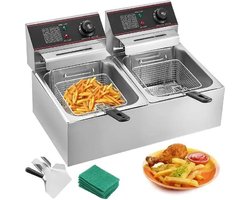 VEVOR Dubbele Friteuse Professioneel - 2x 6Liter - 12L - 2x 2500W - 220V - Afzonderlijke Schakeling - Frituur - Frituurpan t & Lid Double Deep Fat Fryer Adjustable Temperature Control