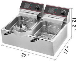 Vostara - Frituurpan - Frituurpannen - Frituurpan Dubbel - Frituurpan tafel - Frituurpan Groot XXL - Frituurpan Grote Mand - Frituurpan Elektrisch - 2x6L - Frituurmandje -