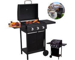 Cheqo® Gas Barbecue met Branders - BQQ - 106 x 53 x H102 cm - Buitenkeuken Verrijdbaar - 2 Zijtafels - Thermometer - Gepoedercoat Metaal - 14.7 kg - Zonder Slang & Drukregelaar