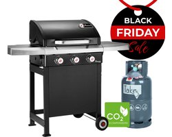 GasBBQ Landmann Trexon PTS 3.1 met Gratis gasfles Zwart - 4 branders - Inclusief gasslang - Gas bbq barbecue