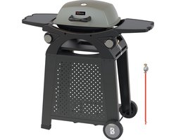 KitchenBrothers Gas BBQ - Staand en Tafelmodel Barbecue - 2 Branders - Tafelbarbecue - Anti-aanbaklaag - 37x48 cm Grilloppervlak - Zwart