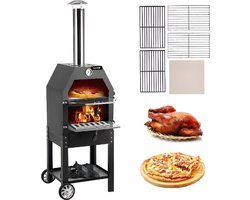 Onderweg online - Luxe BBQ - Pizza oven - 2-in-1 - Houtoven - Pizzasteen - Houtskool BBQ - 45.8x46.4x141.8 cm