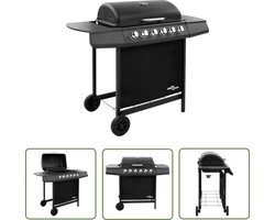 The Living Store Gasbarbecue 6 branders - Gasgrill met groot kookoppervlak - Robuust en duurzaam - Inclusief zijtafels - Afneembare vetopvangbak - Met barbecuehoes - Zwart - Gepoedercoat staal - 102x55x98cm