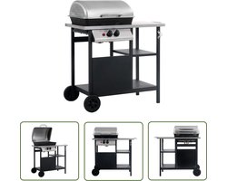 The Living Store Luxe BBQ - Gasbarbecue - Gepoedercoat staal en roestvrij staal - 92 x 53 x 96 cm - 3-laags zijtafeltje