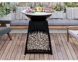 Vente-unique Barbecue/plancha/vuurkorf van staal - L81 x B81 x D96 cm - Zwart - CORVERA L 81 cm x H 96.1 cm x D 81 cm