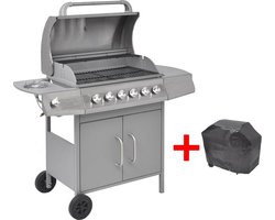 vidaXL Gasbarbecue 6+1 kookzone zilver