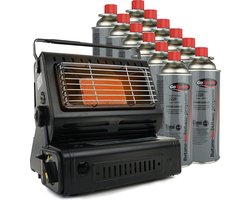 Eurocatch Gaskachel - Incl. 12 Butaan Gasbussen - Heater - Kachel - Terrasverwarmer - Camping gaskachel - Gas Heater - Verstelbaar - Draagbaar