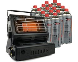 Eurocatch Gaskachel - Incl. 16 Butaan Gasbussen - Heater - Kachel - Terrasverwarmer - Camping gaskachel - Gas Heater - Verstelbaar - Draagbaar