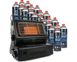 Eurocatch Gaskachel - Incl. 20 Butaan Gasbussen - Heater - Kachel - Terrasverwarmer - Camping gaskachel - Gas Heater - Verstelbaar - Draagbaar