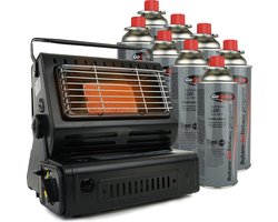 Eurocatch Gaskachel - Incl. 8 Butaan Gasbussen - Heater - Kachel - Terrasverwarmer - Camping gaskachel - Gas Heater - Verstelbaar - Draagbaar