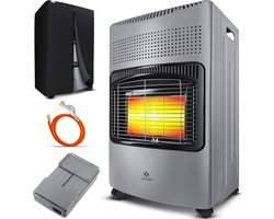 KESSER® keramische Gaskachel 4200 Watt Gas Verwarming inclusief gasdrukregelaar gasslang + beschermhoes - mobiele Kachel Gas Heater Terras Verwarmer butaan- of propaangasflessen tot 15kg - Donkergrijs