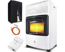 KESSER® keramische Gaskachel 4200 Watt Gas Verwarming inclusief gasdrukregelaar gasslang + beschermhoes - mobiele Kachel Gas Heater Terras Verwarmer butaan- of propaangasflessen tot 15kg - Wit