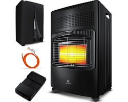 KESSER® keramische Gaskachel 4200 Watt Gas Verwarming inclusief gasdrukregelaar gasslang + beschermhoes - mobiele Kachel Gas Heater Terras Verwarmer butaan- of propaangasflessen tot 15kg - Zwart