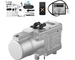 Luchtverwarmer Diesel/Gasolie- Parkeerverwarming- Autokachel- 5KW 12V- met sanitair LCD schakelaar Geluiddemper Motor- Zilver