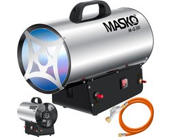 MASKO® Heteluchtkanon Gaskachel incl. Gasslang & Drukregelaar Warmtekanon Gas Verwarming - 30kW Zilver