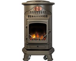 Sahara Provence Potkachel - 3kW Mobiele Gasverwarming op Wielen, Geschikt voor Propaan, Met Real Flame Effect en Veiligheidsfunctie - Kleur Honingbruin