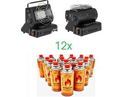 SMH LINE® Gaskachel - 2in1 - Camping gaskachel - Incl. 12x Gasflessen en Kookrooster - Heater - Kacheltje - Terrasverwarmer - Draagbare